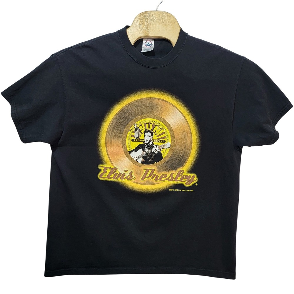 Elvis Presley Sun Record Company Black Graphic T-Shirt Delta Magnum‎ Weight XL